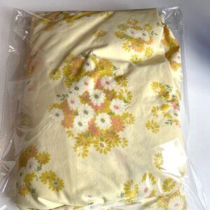 Vtg Pacific Miracle Fitted Sheet Full Double Size Yellow Flower Power MCM Retro